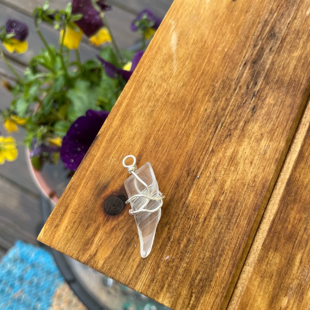 upcycled seaglass silver wrapped pendant
